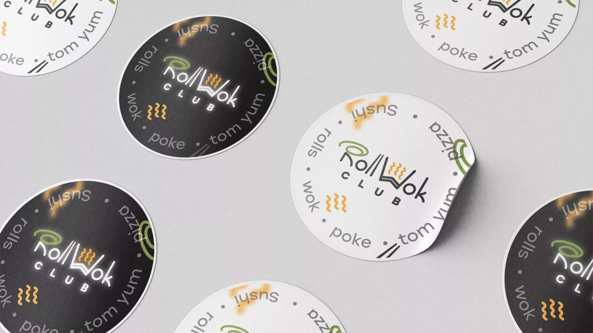 Разработка наклеек для суши-бара «Roll Wok Club» в Сальске
